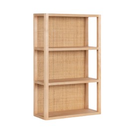 Kate and Laurel Ori Wooden Boho Three-Tier Wall Shelf, 19 x 8 x 30, Natural Rattan, Modern Small Bookshelf with Three Tiers for Use as Living Room Display or Over The Toilet Storage