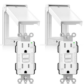 ELEGRP Outdoor GFCI Outlet with Cover, Weather Resistant GFCI Receptacle and Wall Plate, 15 Amp Self-Test GFI Electrical Outlet, Thinner Design Ground Fault Receptacle, UL Listed, Matte White, 2 Pack