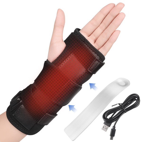 Heating Wrist Brace Carpal Tunnel Syndrome Splint, Neoprene Wrist Splint, 3 Heat Settings, Wrist Bandages for Pain Relief and Support for Left and Right Hand
