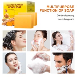 Kojic Acid Soap, Turmeric Honey Soap for Face and Body, Deep Cleansing Soap Bar, Hand Soap Bar, Daily Face Wash, Gentle Cleansing Bar Soap for All Skin - 200g/7OZ