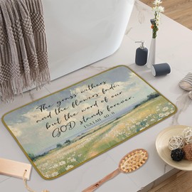 JUIOEIU Farmhouse Floral Doormat, Rustic Wildflowers Floor Mat, The Grass whithers and The Flowers Fade Welcome Doormat for Home Indoor Outdoor Front Door Porch Entrance (17 x 30 Inch)