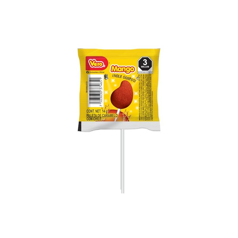 Paleta de Caramelo con Chile Sabor Mango Paquete 40 Piezas