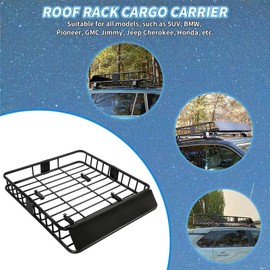 ECOTRIC 67" x 38" x 4'' Universal Roof Rack Cargo Carrier Basket with Extension Heavy Duty Steel Car SUV Top Luggage Storage Holder Basket for Travel 250LBS Weight Capacity