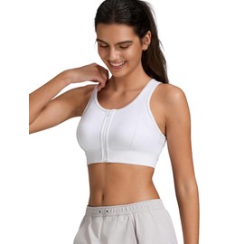 Yvette Front Zip Sports Bras for Women High Impact Supportive Mesh Back Bra for Running, White, S+
