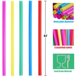 ALINK 8mm Wide Assorted Bright Colors Smoothie Straws, Fat Plastic Disposable Drinking Straws, Pack of 100