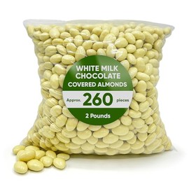 White Milk Chocolate Covered Almonds, Bulk Candy 2 Pounds Approx 260 Pieces Of Chocolate Covered Almonds Gift - Holiday Candy Chocolate Bulk - White Chocolate Candy - Chocolate Candy White Candy For Candy Buffets - Ideal for Gift Baskets & Weddings