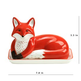 Bicuzat Ceramic Butter Dish with Lid Butter Keeper Butter Plate Tray for Kitchen Countertop 3D Fox Pattern Butter Crock Keeper Saver
