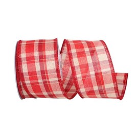 Reliant Ribbon 92684W-065-40F Plaid Prime Value Wired Edge Ribbon, 2-1/2 Inch X 10 Yards, Red