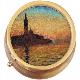 Monet Dusk Venice Brass Round Pill Box