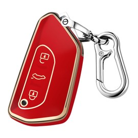 FT FUNTOR VW Key Cover, 3 Buttons for Seat Key Cover with Golden Edge TPU Key Case, Compatible with VW Golf 8 ID.3 ID.4 Seat Leon Seat Tarraco Seat Ateca Formentor (A-Red)