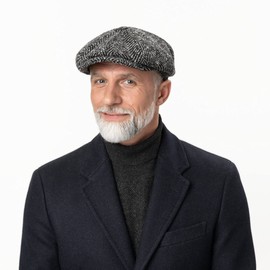 Stetson Hatteras Women/Men - Made in The EU Winter Cap Newsboy Flat hat with Peak, Lining Autumn-Winter - 57 cm Black