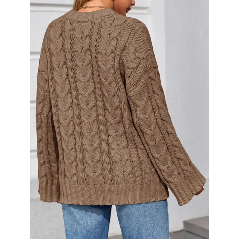 Saodimallsu Womens Oversized Sweaters Cable Knit Bell Batwing Sleeve Crew