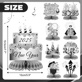 HOWAF 9 New Years Eve Decorations 2025, Happy New Year Honeycomb Centerpieces New Years Eve Table Decorations, New Years Eve Party Honeycomb Table Topper for Happy New Year Decorations 2025, Silver