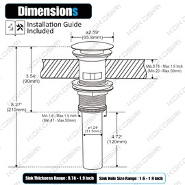 KOKOSIRI Bathroom Sink Drain with Detachable Hair Catcher, Matte Black Pop Up Sink Drain with Strainer Basket Anti Clogging for Vanity Vessel Sink with Overflow, C1001BK