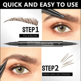 Waterproof Microblading Eyebrow Pen - 2 in 1 Double Ended Magic Precise Eyebrow Pen Microblade Effect Eyebrow Pencil Brow Contouring Pen with 2 Micro Fork Tip