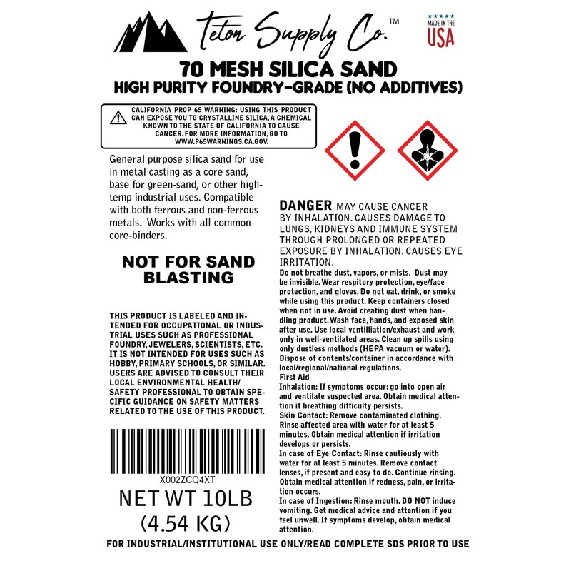 Pure Silica Sand, Medium (70 mesh) for Foundry and Other,