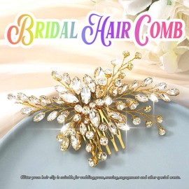 CASDRE Crystal Bride Wedding Hair Comb Silver Sparkly Rhinestone Bridal Hair Accessories Hair Pieces for Women (Gold, One Size)