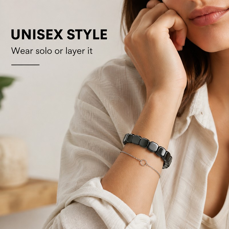 Hematite Bead Bracelet for Everyday Style – Geometric Metallic Stone