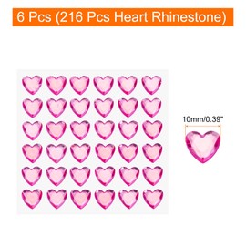 MECCANIXITY 216 Pcs Heart Rhinestone 10mm Self Adhesive Gems Stickers Jewelry Stickers for Jewelry Making, Valentine Makeup, DIY Crafts, Dark Pink