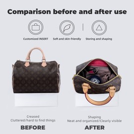 XYJG Purse Handbag Silky Organizer Insert Keep Bag Shape Fits LV Speedy 16/20/25/30/35/45 bags, Luxury Handbag Tote Lightweight Sturdy(Coffee Brown, Speedy 30)
