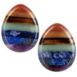 mookaitedecor 2 Pcs 7 Chakra Stones Teardrop Polished Palm for Reiki Stress Relief