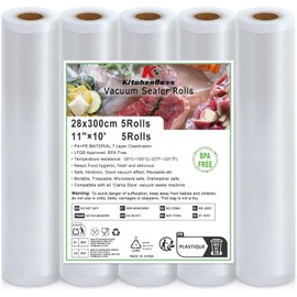 KitchenBoss 5Packs Vacuum Sealer Bags: 28cm x 300cm 5 Rolls Food Storage Saver Bags | BPA Free Vac Freezer Roll, Vacuum Seal Machine Bag for Sous Vide Cooking,Total 15M