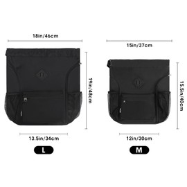 WANDF Rucksack mit Kordelzug, Sporttasche mit Schuhfach, wasserabweisender String-Rucksack Cinch für Damen Herren (Groß,Schwarz)