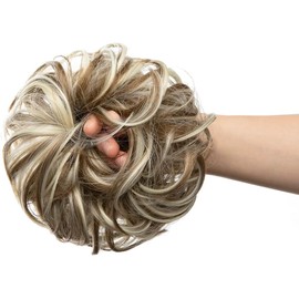 Large Messy Bun Hair Piece Wavy Curly Scrunchies Synthetic Chignon Ponytail Hair Extensions Thick Updo Hairpieces for Women (10H613, 15cm)