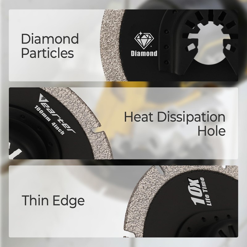 Vearter Diamond Oscillating Tool Blade 4PCS, 4" Circular Oscillating Saw