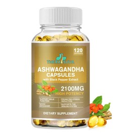TheraSuva Superior Potency Ashwagandha 2100mg + Black Pepper Extract 8mg Supplement for Stress Relief & Immune Support, 120 Softgel Capsules, 60-Day Supply