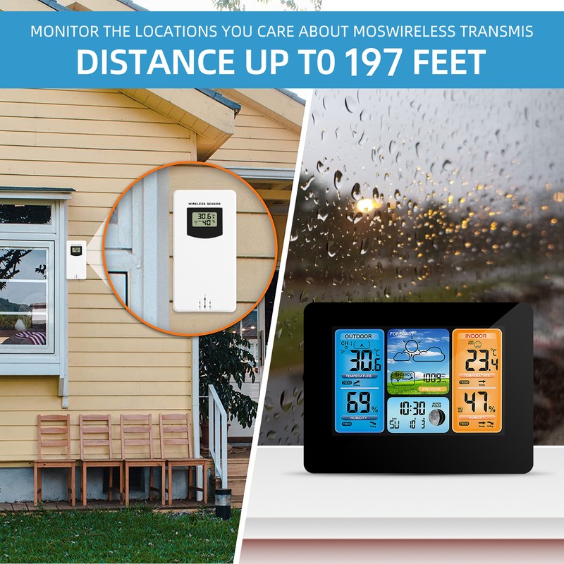 Indoor Outdoor Thermometer Wireless Weather Station with Atomic Clock Temperature