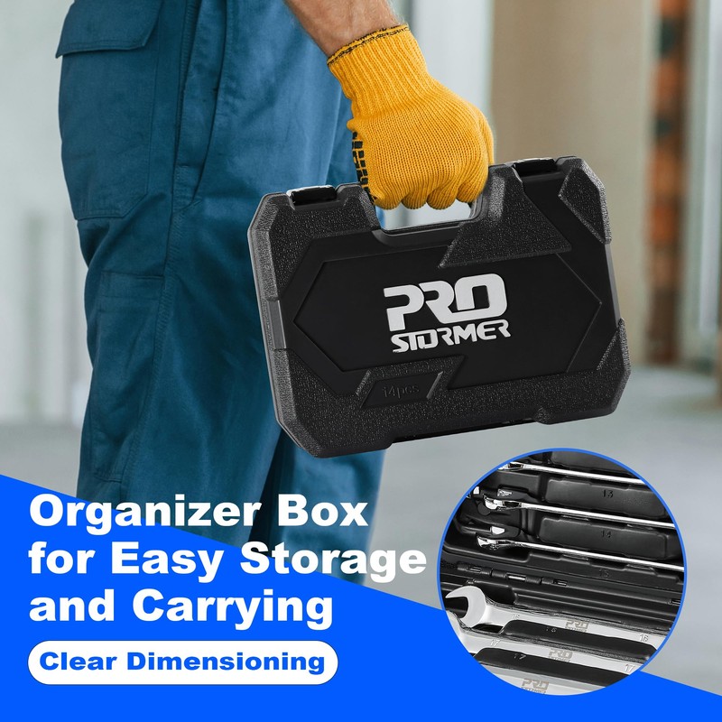 Prostormer 14-Piece Metric Flex-Head Ratcheting Wrench Set, 6-19mm Combination Wrench