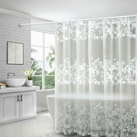 iPstyle Bathroom Shower Curtain Liner, Heavy Duty Stall Shower Liner PVC Waterproof Clear 3D Bath Curtain for Home Farmhouse and Hotel, Shower Curtain Liner 72 x 72 Inches (Flower)