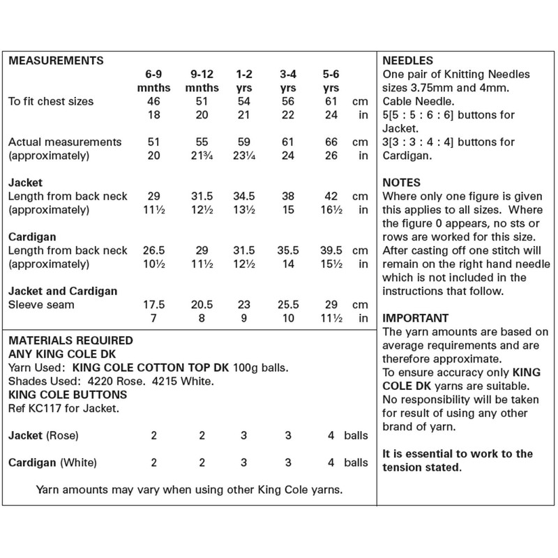 King Cole Baby Childrens Double Knitting Pattern Lacy Cardigan &