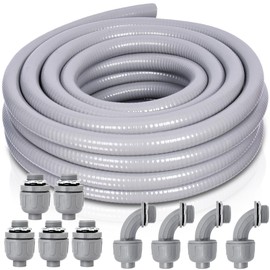 Feotech 1 Inch 25 FT Non Metallic Liquid-Tight Conduit and Connector Kit - Includes 5 Straight and 4 Angle Fittings for Electrical Wiring