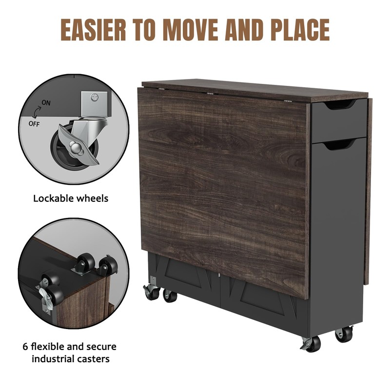 3imothrix Folding Dining Table, Dinner Table with Drawer and Storage