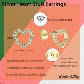 Zolkamery 925 Sterling Silver Stud Earrings, 925 Silver Stud Earrings, Women's Earrings Stud Earrings, Hypoallergenic Cartilage Sleeping Stud Earrings, Heart Moon Star Stud Earrings (8 mm / 10 mm),