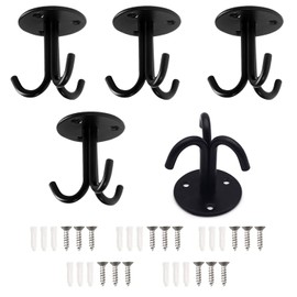 YNHJQP 5 pieces ceiling hooks, black, stainless steel hooks with triple hooks, heavy-duty ceiling hooks, ceiling hooks with screws, for hanging chandeliers, ceiling fans, swings, etc