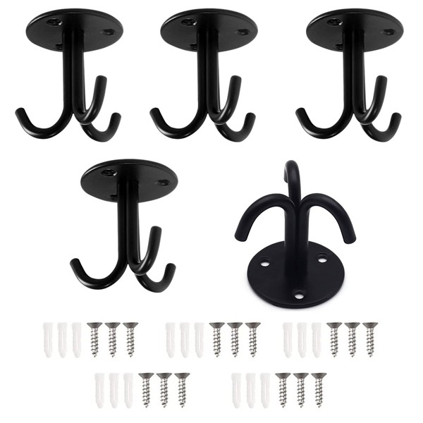 YNHJQP 5 pieces ceiling hooks, black, stainless steel hooks with