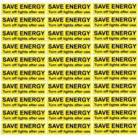 30x Save Energy Turn Off Lights - 'Black and Yellow' Light Switch Stickers Decals 7cm x 2cm