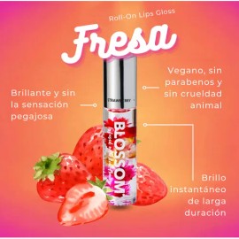 Brillo Labial Blossom Fresa Roll-on Lip Gloss No Pegajoso Vegano                                                                                      
