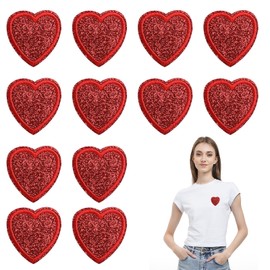 Red Heart Patches Embroidered, Heart Iron-On Patches, Heart Embroidered Patches, Iron-On Transfers, for Clothes, Jackets, Backpacks, Jeans, Hats, Bags (Pack of 12)