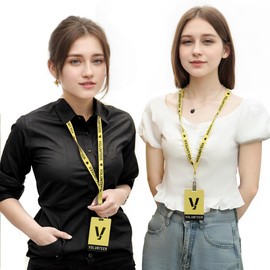 50 Sets Volunteer Lanyards with PVC Plastic Card, Yellow Volunteer Badge ID Breakaway, Lanyards and Badges with Clips Breakaway Lanyards for Fundraising Church, School Events Supplies (Yellow)