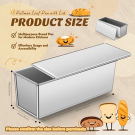 Yiyiring 2 Pack 2 lb 13 x 4 Inch Pullman Loaf Pan with Lid Dough Capacity Bread Loaf Pan with Cover, Nonstick and Quick Release Coating for Home Bakeware Bread Toast Oven Baking(Silver)