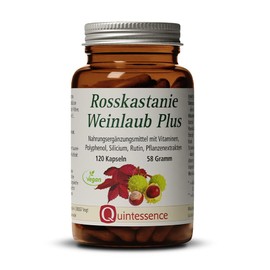 Quintessence Horse Chestnut Vine Leaves Plus 120 Capsules - Proven Extracts of Horse Chestnut, Red Vine Leaves and Mouse Thorn Root - Vegan - Produced in Austria
