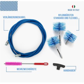 BARETTO Pellet Stove Cleaning Kit, 3 Metre Extension for Pellet Stove Cleaning with 90° Bend, Set of 3 Nylon Brushes (2 Flex 80mm and 100mm, 1 Standard 120mm)