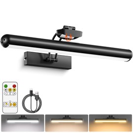 Picture Light for Wall with Remote, Wireless Battery Operated Wall Lights with 3 Colors Dimmable & Timer, 12.6" Rechargeable Metal Wall Sconce for Living Room, Artwork Gallery Display, Black 1Pack