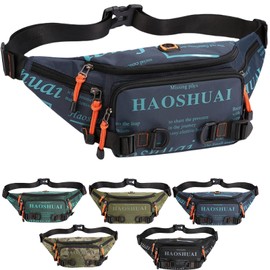 HSTWODE Waist Bag for Men and Women, Waterproof Multifunctional Bum Bag with 5 Zip Pockets for Sports, Fitness, Running, Cycling, Camping, Navy, Unit size, Stylish