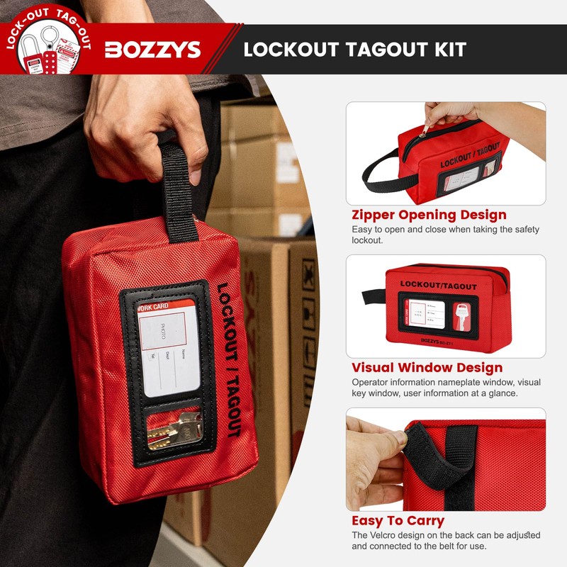 BOZZYS Portable Lockout Tagout Kit - 27 Pack OSHA Compliant
