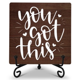 Cazhes Inspirational Gifts for Women Men, Motivational Decor for Coworkers Friends, You Got This Sign, Brown Office Desk Decor with Iron Stand for Shelf Table Decor - F05